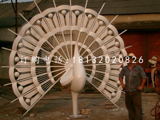不锈钢孔雀开屏雕塑，不锈钢抽象动物雕塑