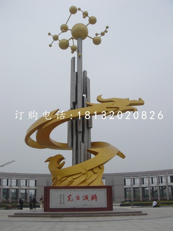 不锈钢龙腾雕塑，不锈钢企业雕塑