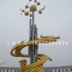 不锈钢龙腾雕塑，不锈钢企业雕塑