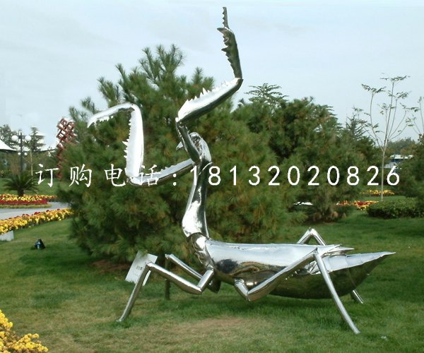 不锈钢螳螂雕塑，公园昆虫雕塑 (2)