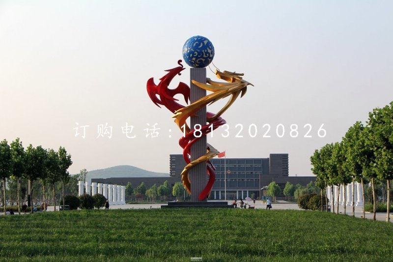 不锈钢双龙戏珠雕塑，广场不锈钢雕塑