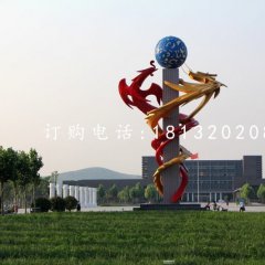 不锈钢双龙戏珠雕塑，广场不锈钢雕塑