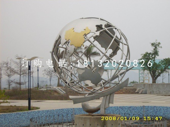 地球仪雕塑，不锈钢广场雕塑
