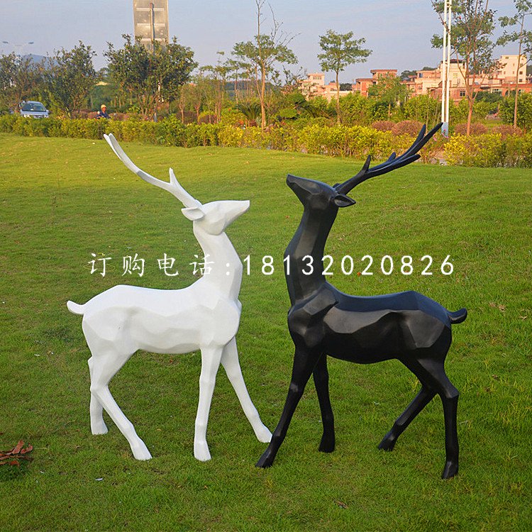 玻璃钢抽象几何鹿，公园抽象动物雕塑 (12)