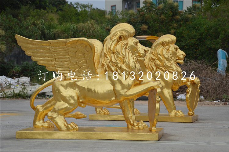 玻璃钢飞狮，仿铜动物雕塑 (2)