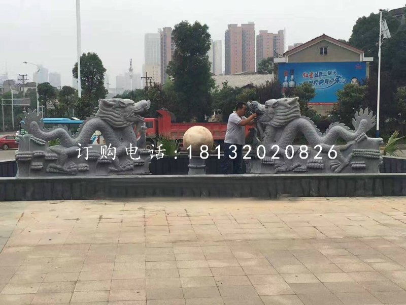 双龙戏珠喷泉石雕，广场喷泉雕塑