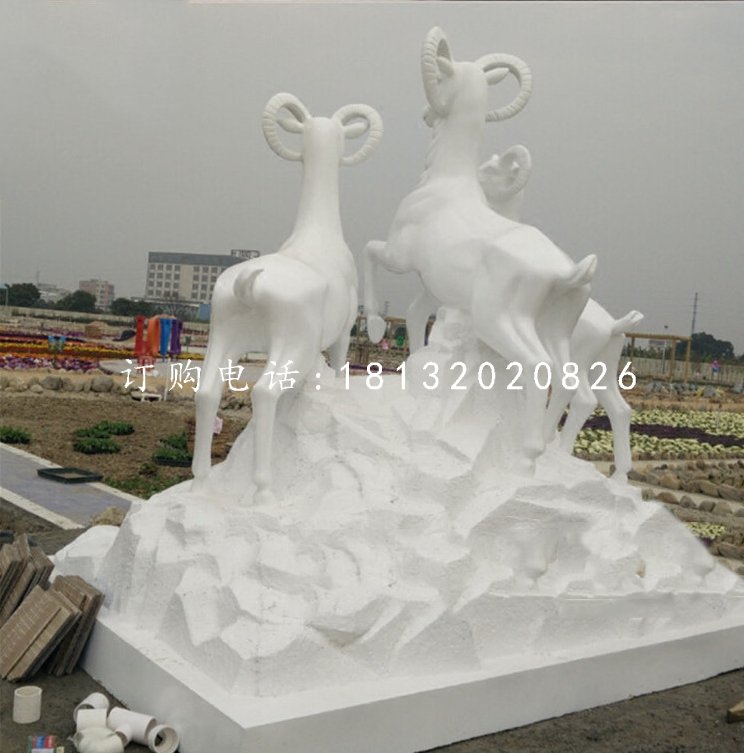 汉白玉三羊开泰广场景观石雕 (2)