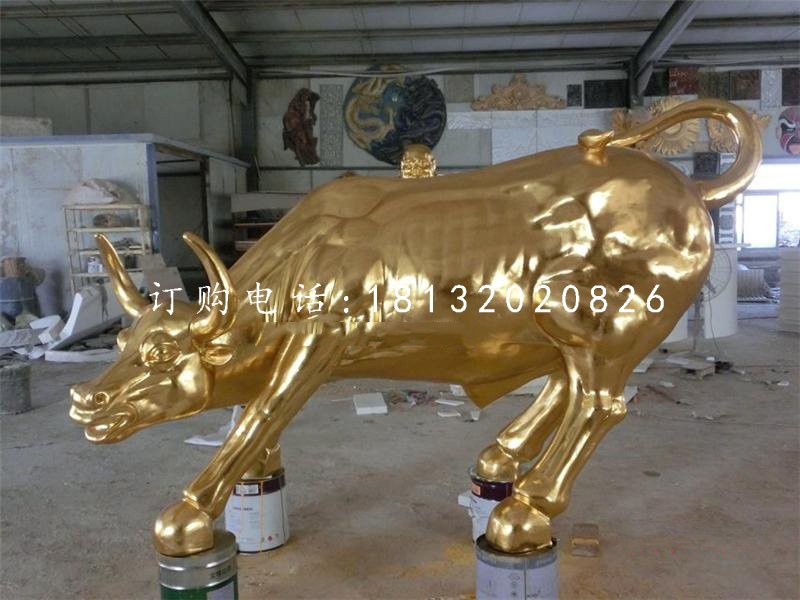 玻璃钢仿铜华尔街牛，街边景观动物雕塑