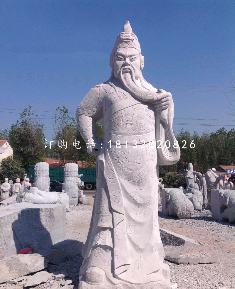 捋胡须的关公石雕 大理石古代名人石雕
