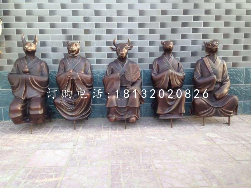 玻璃钢仿铜十二生肖雕塑 公园景观雕塑