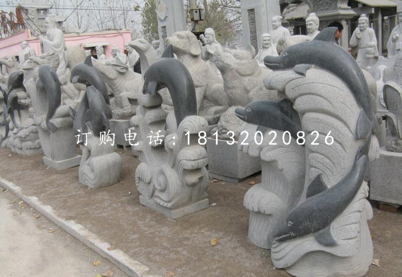 大理石海豚海浪石雕 公园景观石雕 (2)