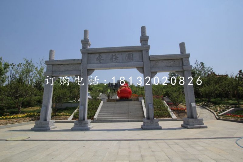 大理石三门牌坊石雕 公园牌坊石雕
