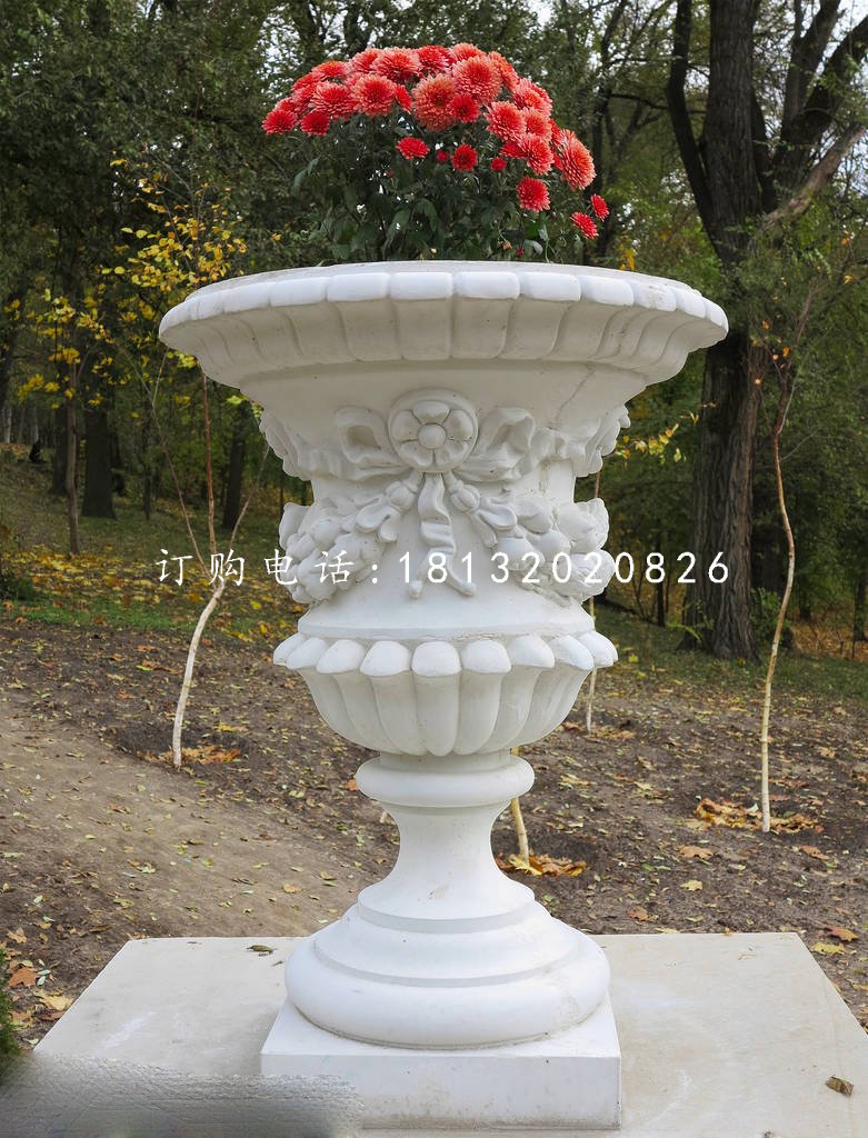 欧式花盆雕塑 汉白玉园林景观石雕