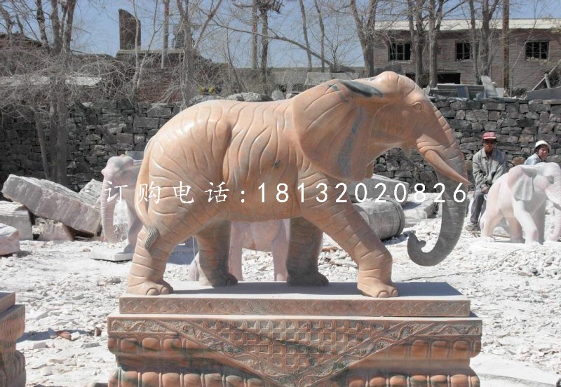 晚霞红大象石雕 门口石雕大象