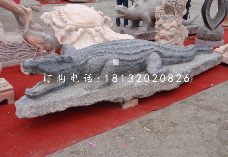 鳄鱼石雕，大理石动物雕塑