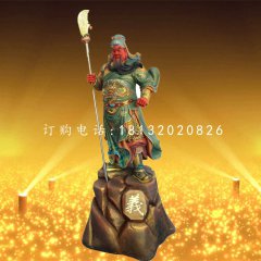 彩绘关公雕塑，玻璃钢武财神雕塑