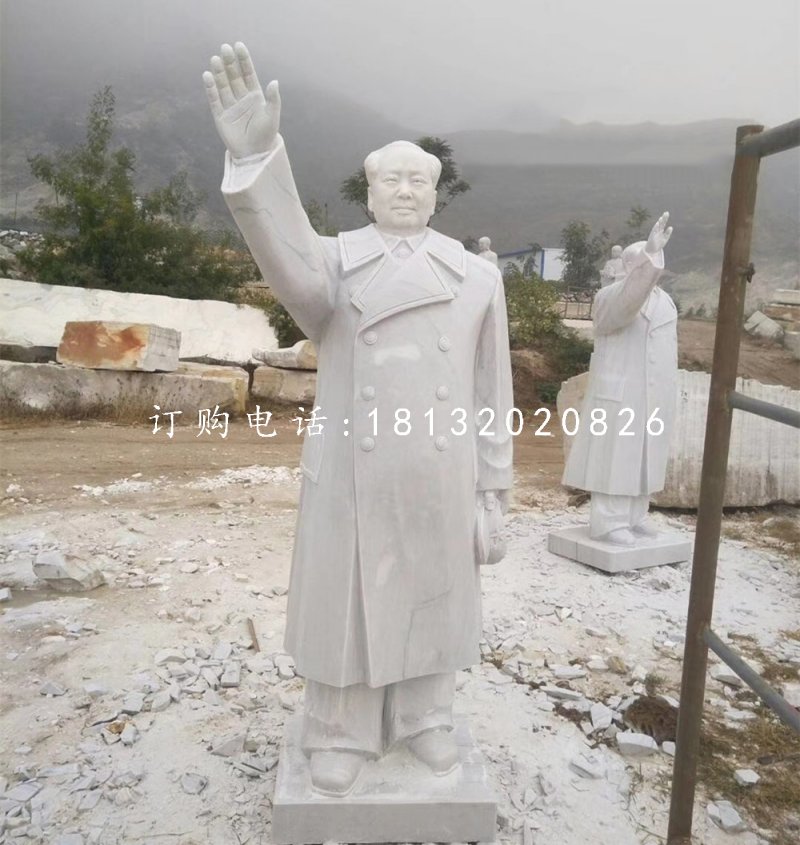 挥手毛主席石雕，汉白玉伟人雕塑.jpg