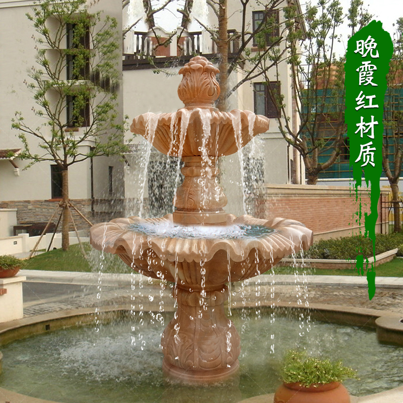 晚霞红喷泉石雕，酒店景观石雕
