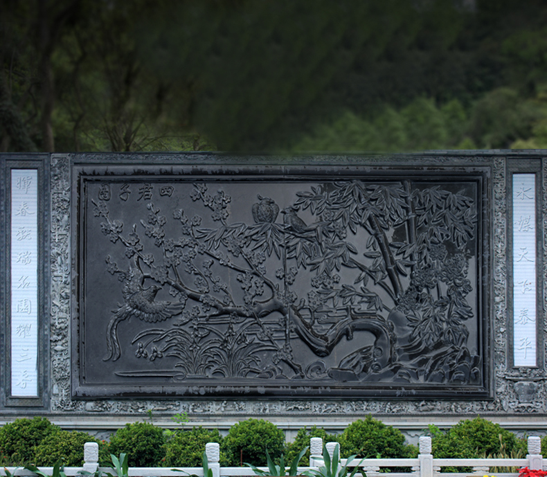 四君子图浮雕壁画，大理石浮雕