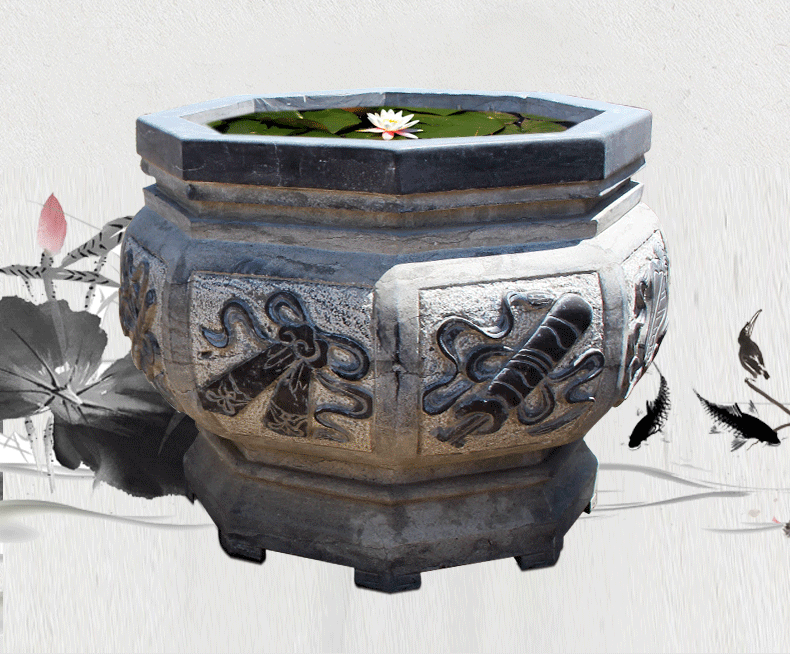 公园景观石雕，八角形鱼缸