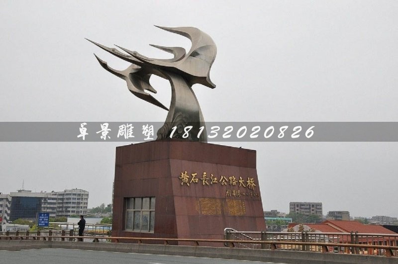 不锈钢海鸥和海浪，城市不锈钢雕塑