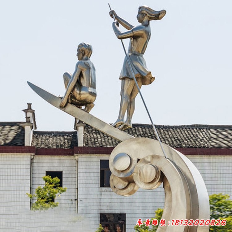 校园不锈钢乘风破浪人物雕塑