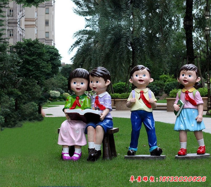 玻璃钢看书卡通人物 校园卡通动物雕塑[1][1]