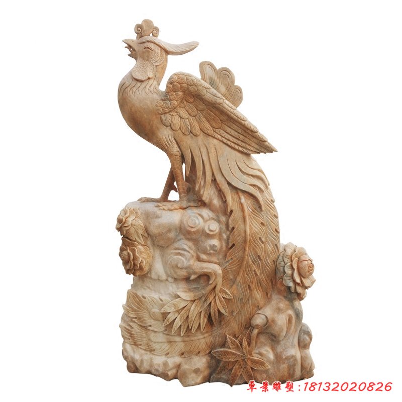 凤凰石雕，公园神兽摆件[1]