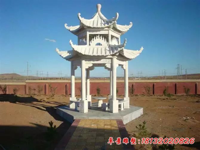 大理石凉亭雕塑公园双层凉亭石雕 (1)[1]