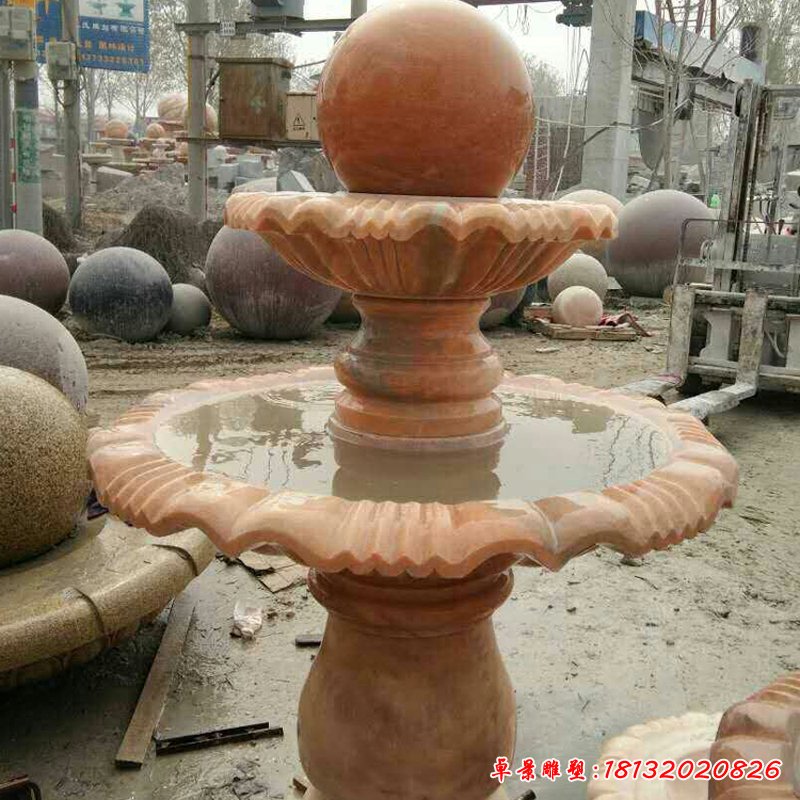 公园景观石雕，晚霞红风水球喷泉雕塑