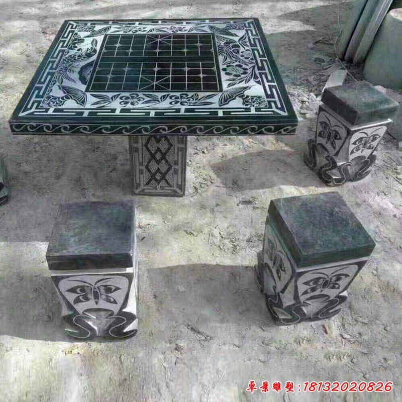 可下棋的桌子石雕，青石方桌方凳