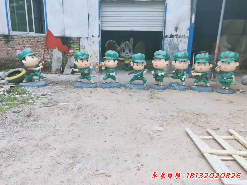 玻璃钢卡通八路军打仗雕塑