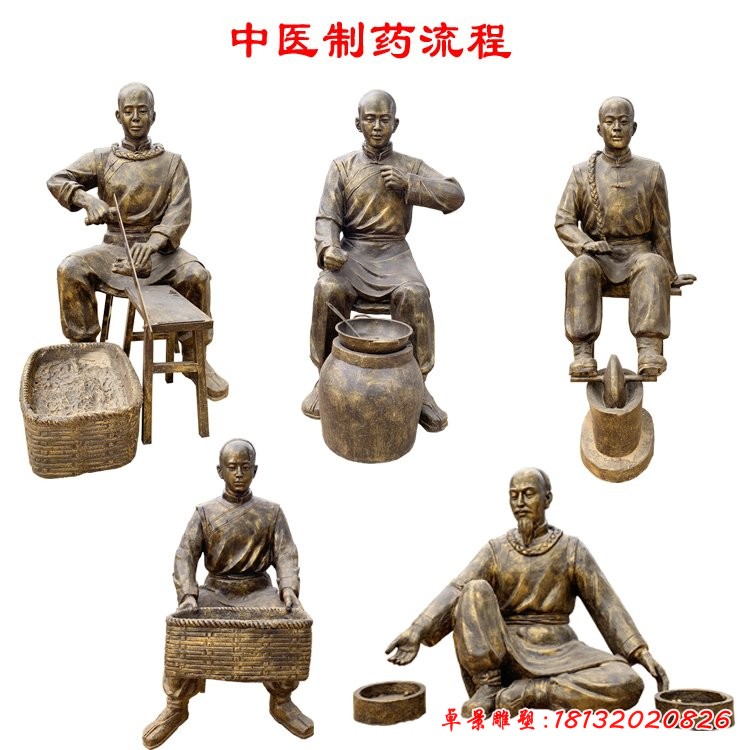 中医制药流程人物铜雕