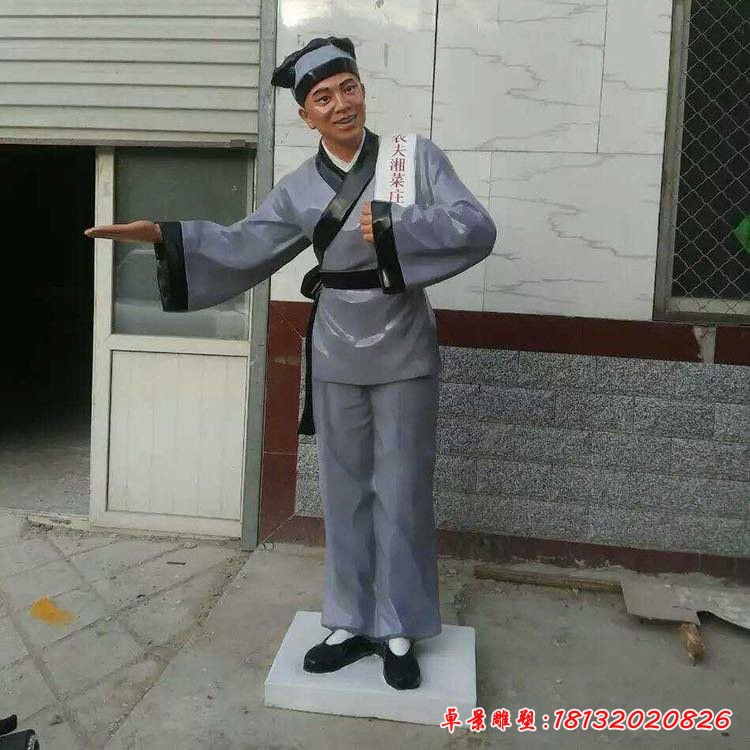 玻璃钢仿真古代店小二雕塑