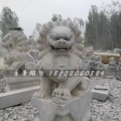 踩球狮子石雕，大理石狮子雕塑