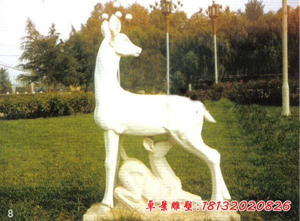 汉白玉母子鹿石雕