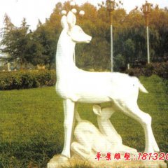 母子鹿石雕，汉白玉动物雕塑
