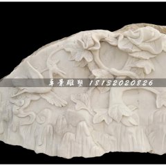 仙鹤石浮雕，汉白玉石浮雕