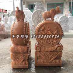 抱鼓石，晚霞红大象石门墩