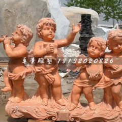 晚霞红小天使石雕，西方小孩石雕
