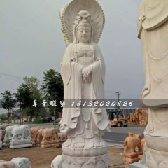 三面观音石雕，晚霞红送子观音雕塑