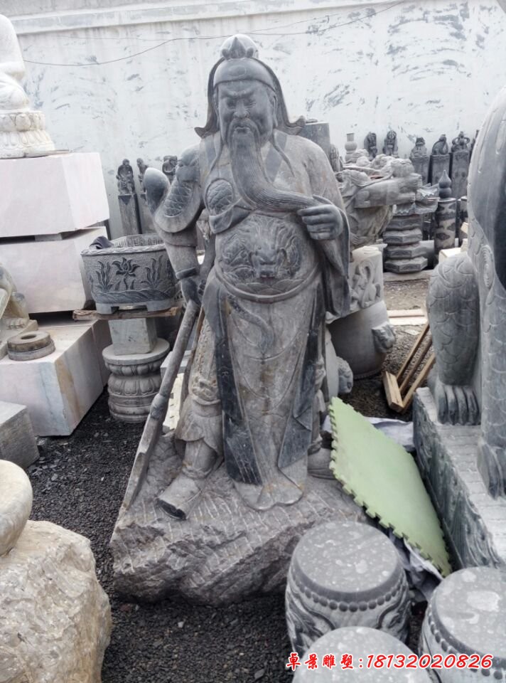 关公读书石雕，青石关公雕塑