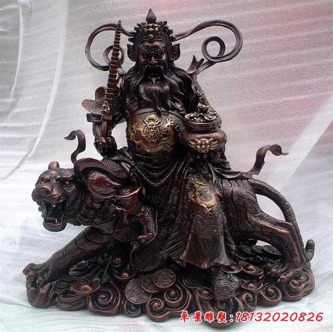铜财神雕塑，财神骑虎铜雕