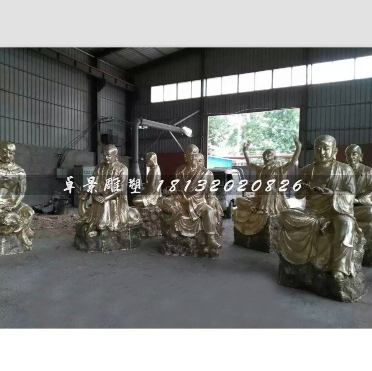 玻璃钢十八罗汉雕塑，仿铜玻璃钢雕塑