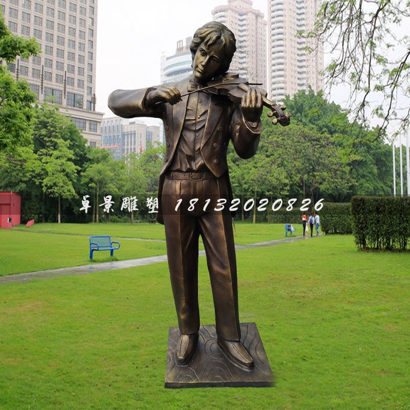 拉小提琴人物雕塑，公园人物铜雕