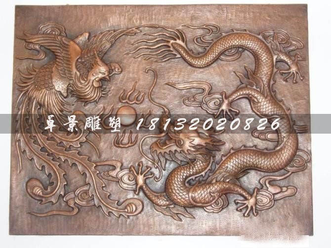 双龙戏珠铜浮雕，紫铜浮雕