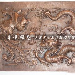 双龙戏珠铜浮雕，紫铜浮雕