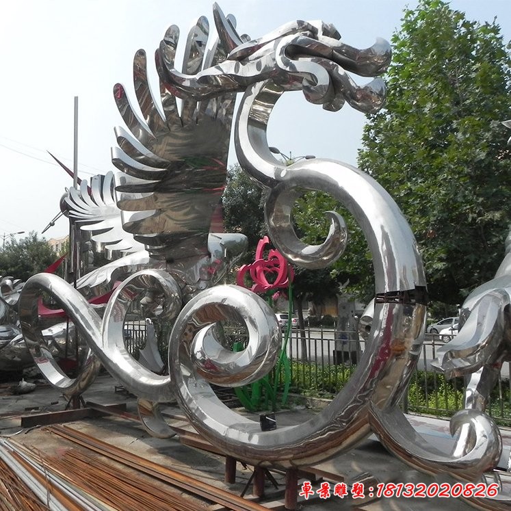 不锈钢抽象龙雕塑企业景观雕塑