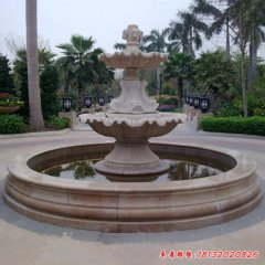 石雕双层马头浮雕欧式喷泉