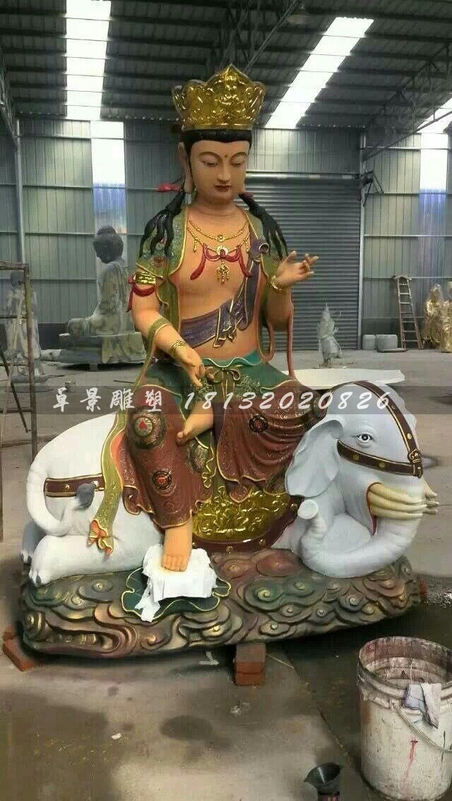 玻璃钢普贤菩萨雕塑，玻璃钢彩绘佛像